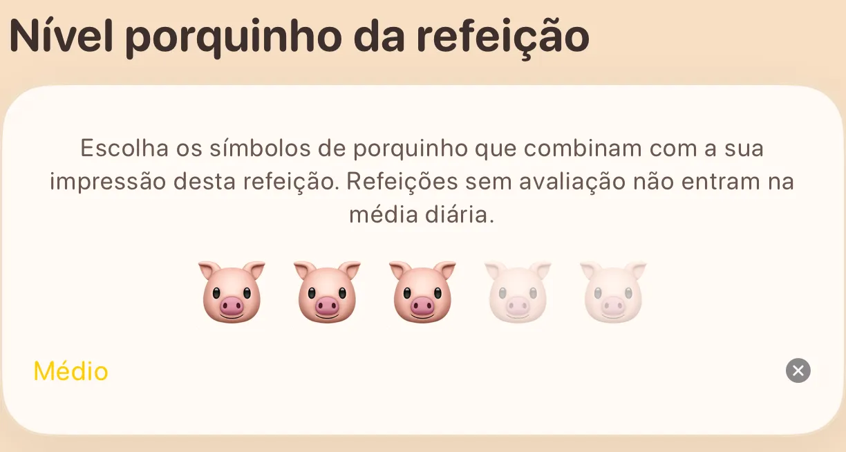O cartão do nível porquinho com cinco símbolos de porquinho e o nível escolhido