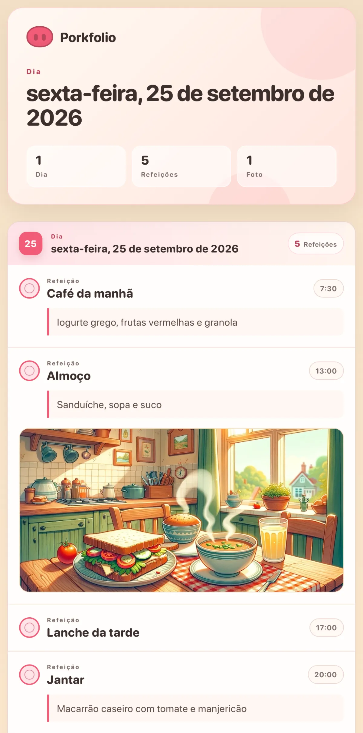 Um diário em PDF para imprimir com refeições, níveis e fotos